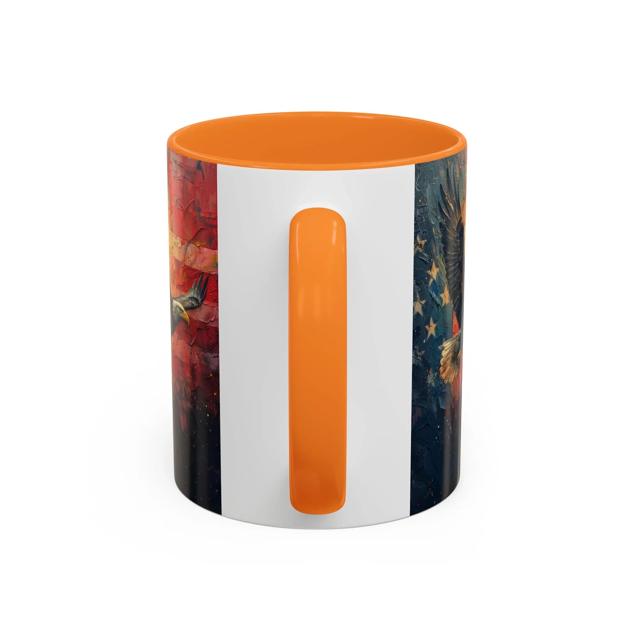 Colorful Mugs (11oz, 15oz) American Eagle Flying Coffee Cup, Patriotic American Eagle flying with American Flag in background - 250 USA Celebration