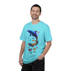 Colorful Dolphin Splash with Butterflies T-Shirt | Ocean Animal Tee - 250 USA Celebration