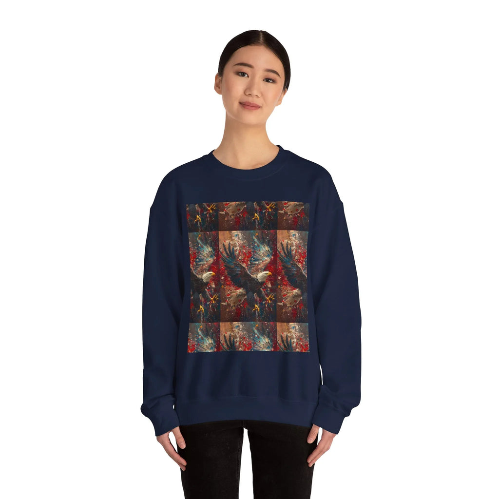 God Bless America Eagle Artwork crewneck sweatshirt | Patriotic eagle collage - 250 USA Celebration