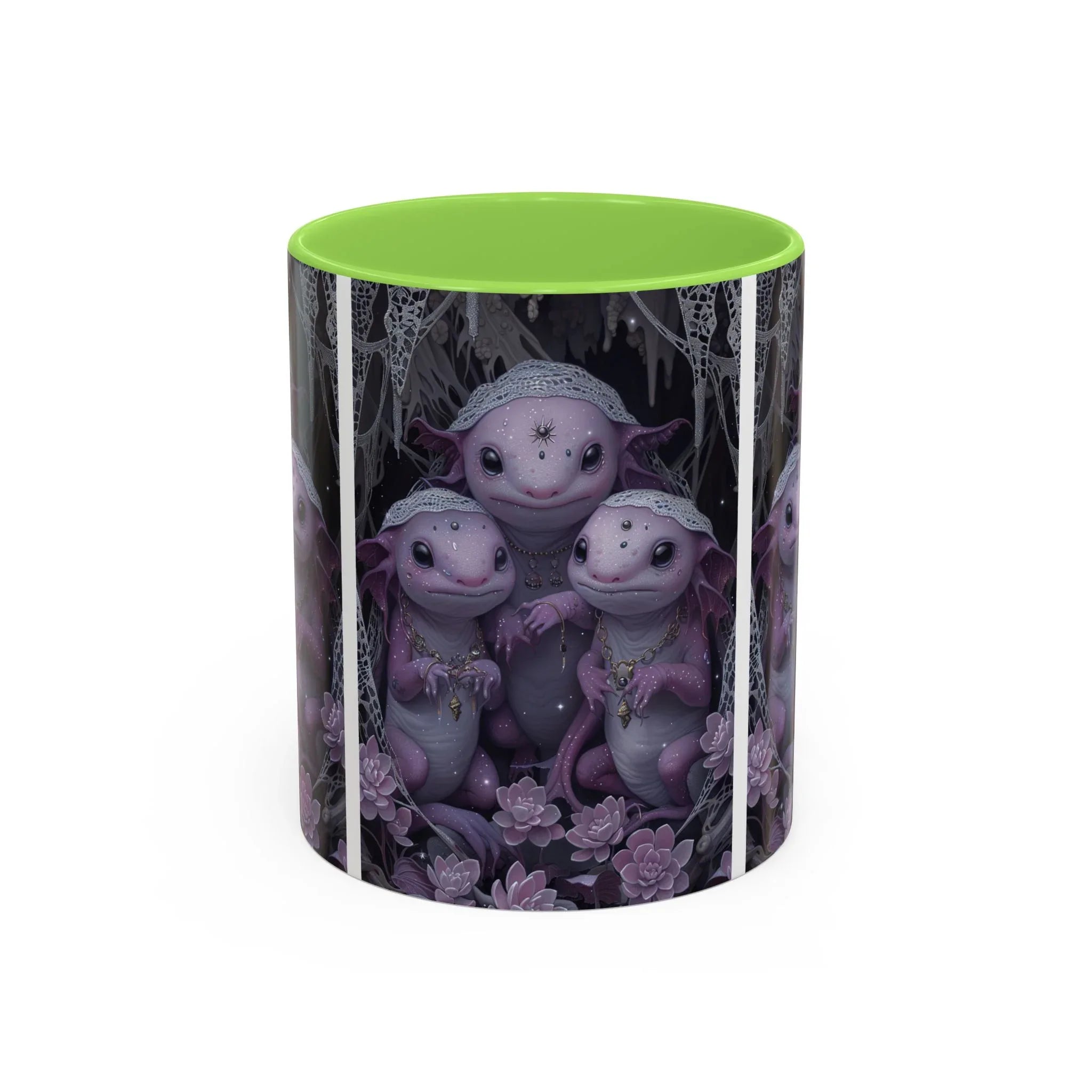Purple Axolotl Trio Mug | Cute Amphibian Art Ceramic Coffee Cup - 250 USA Celebration
