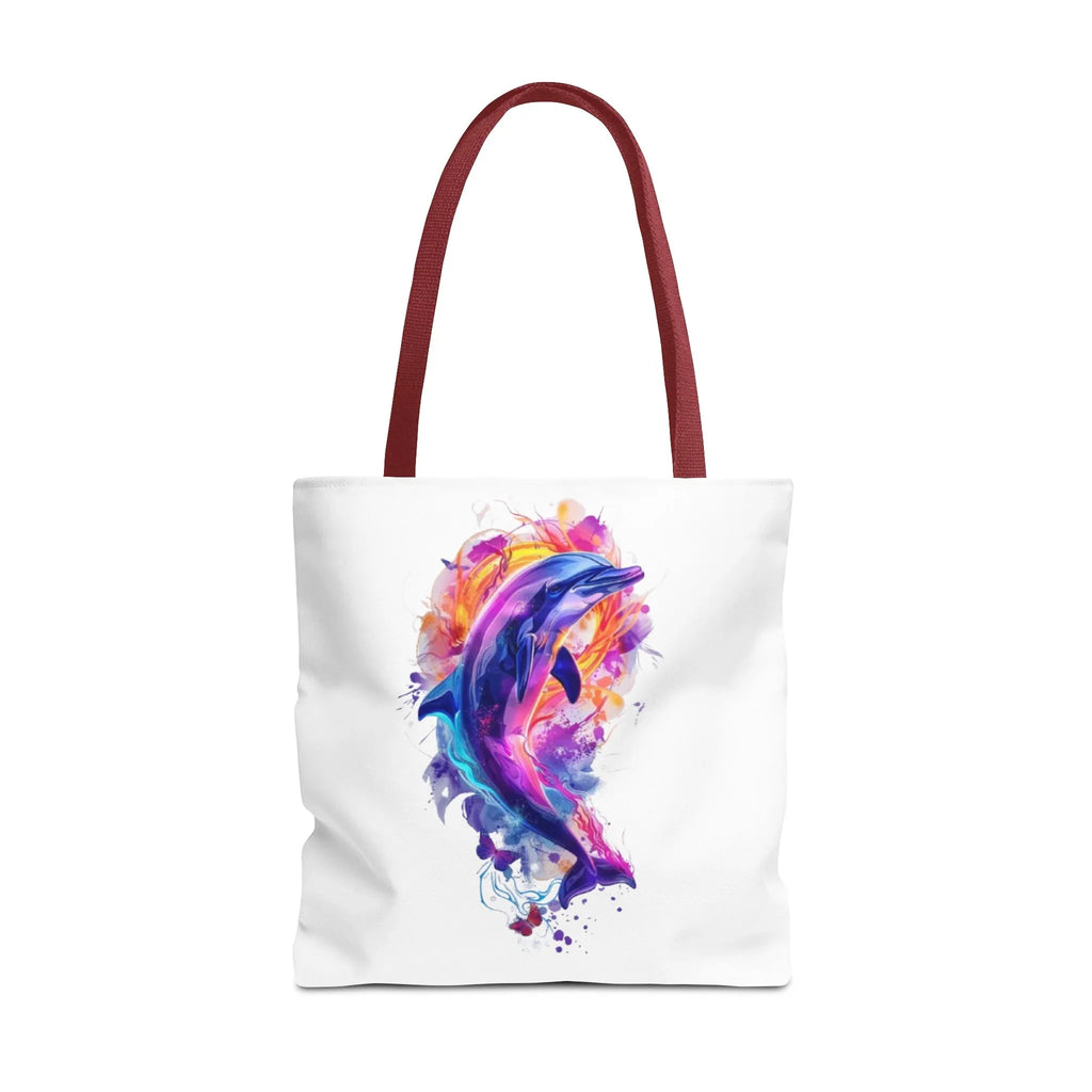 Colorful Watercolor Dolphin Tote Bag | Vibrant Splash Ocean Art - 250 USA Celebration
