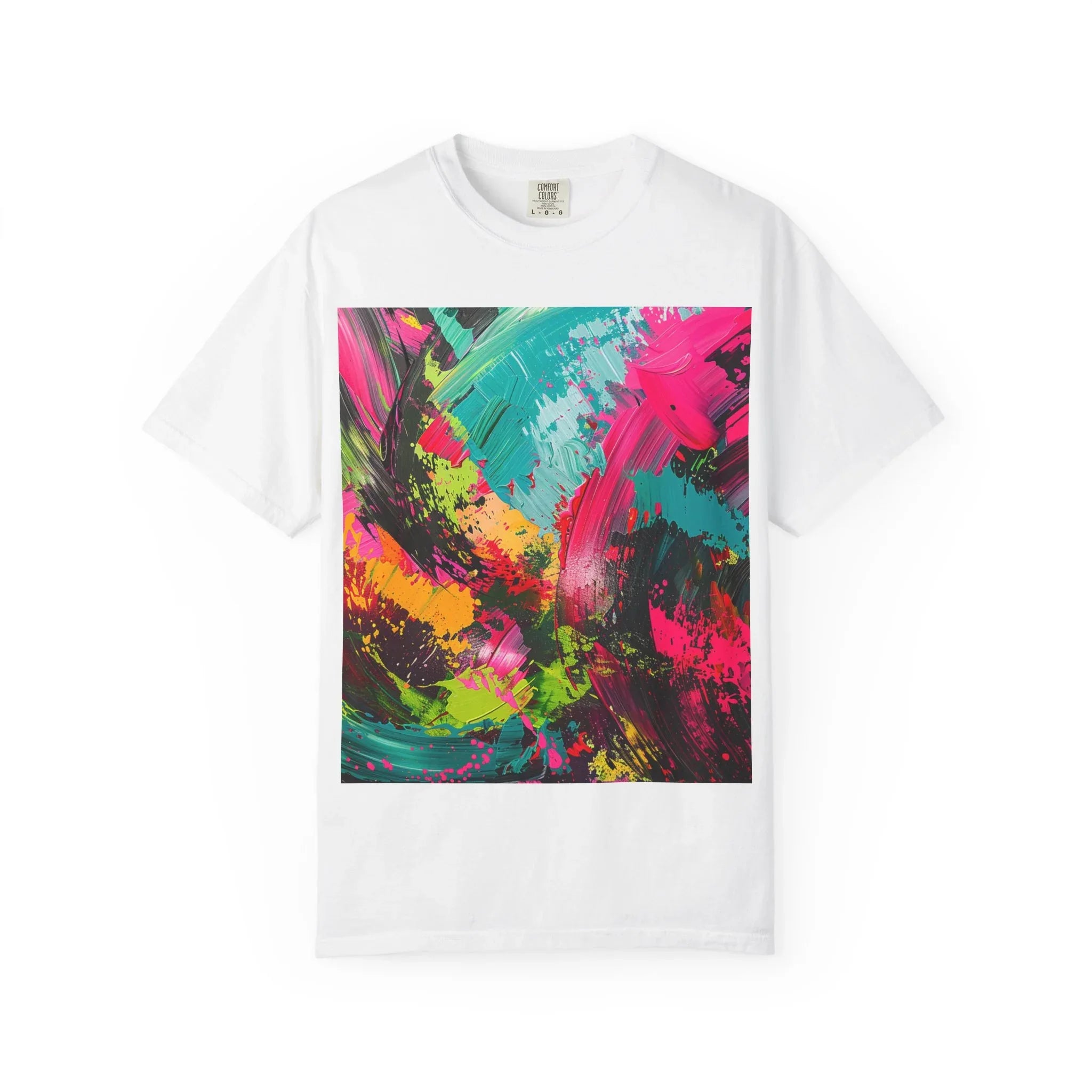 Abstract Neon Paint Splash T-Shirt | Colorful Brushstroke Art - 250 USA Celebration