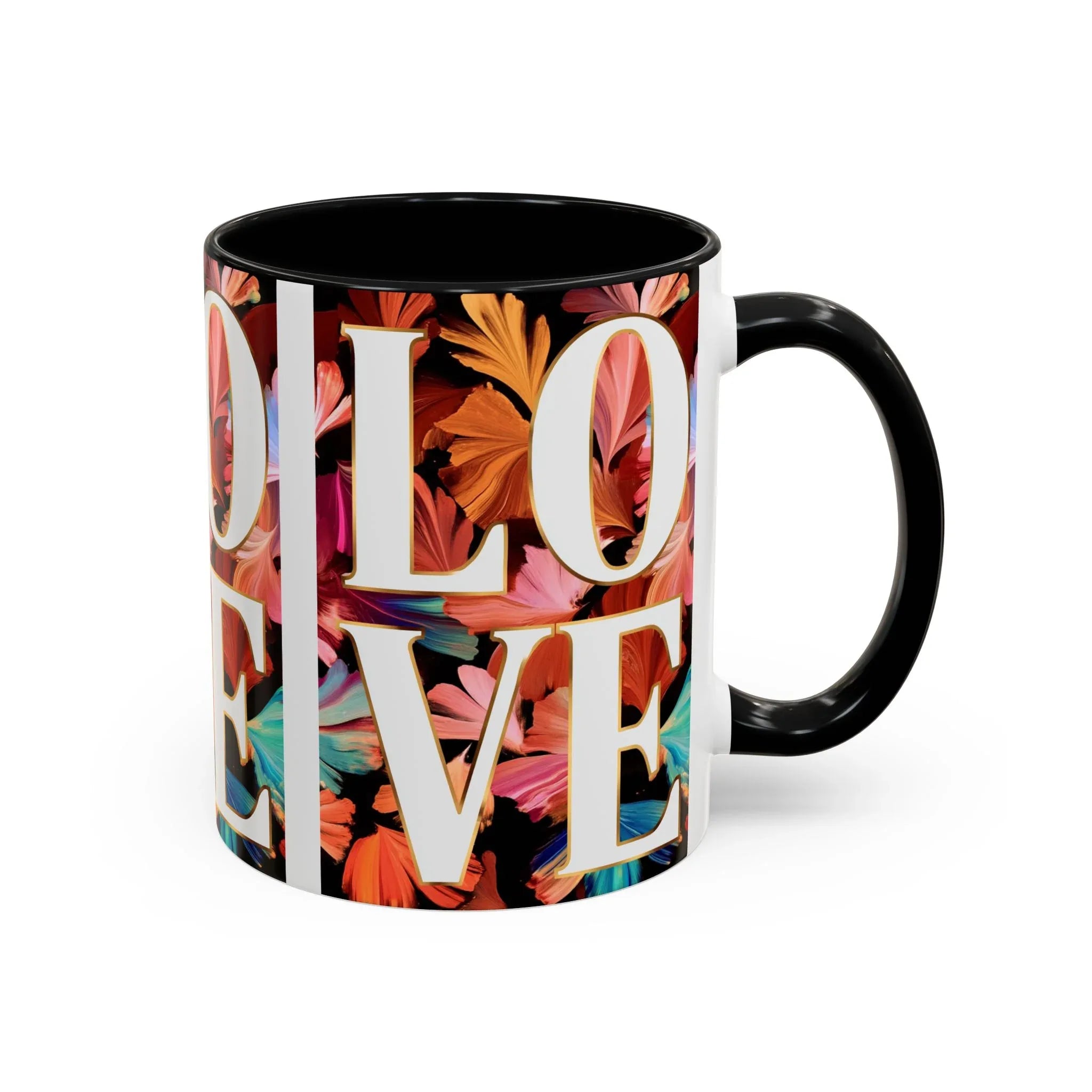 Floral Bold LOVE Mug | Accent Coffee Mug 11oz 15oz - 250 USA Celebration