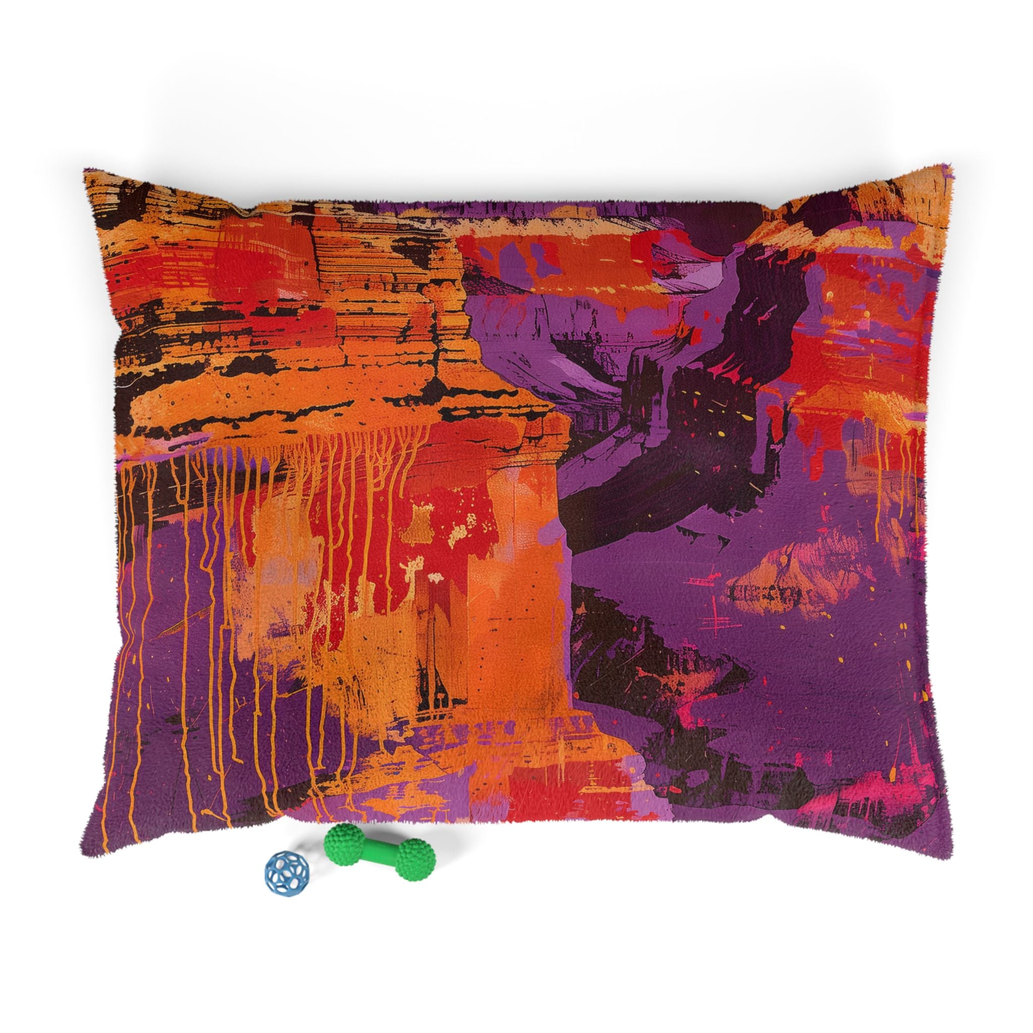 Abstract Sunset Pet Bed – Vibrant Purple & Orange Artistic Dog Cushion