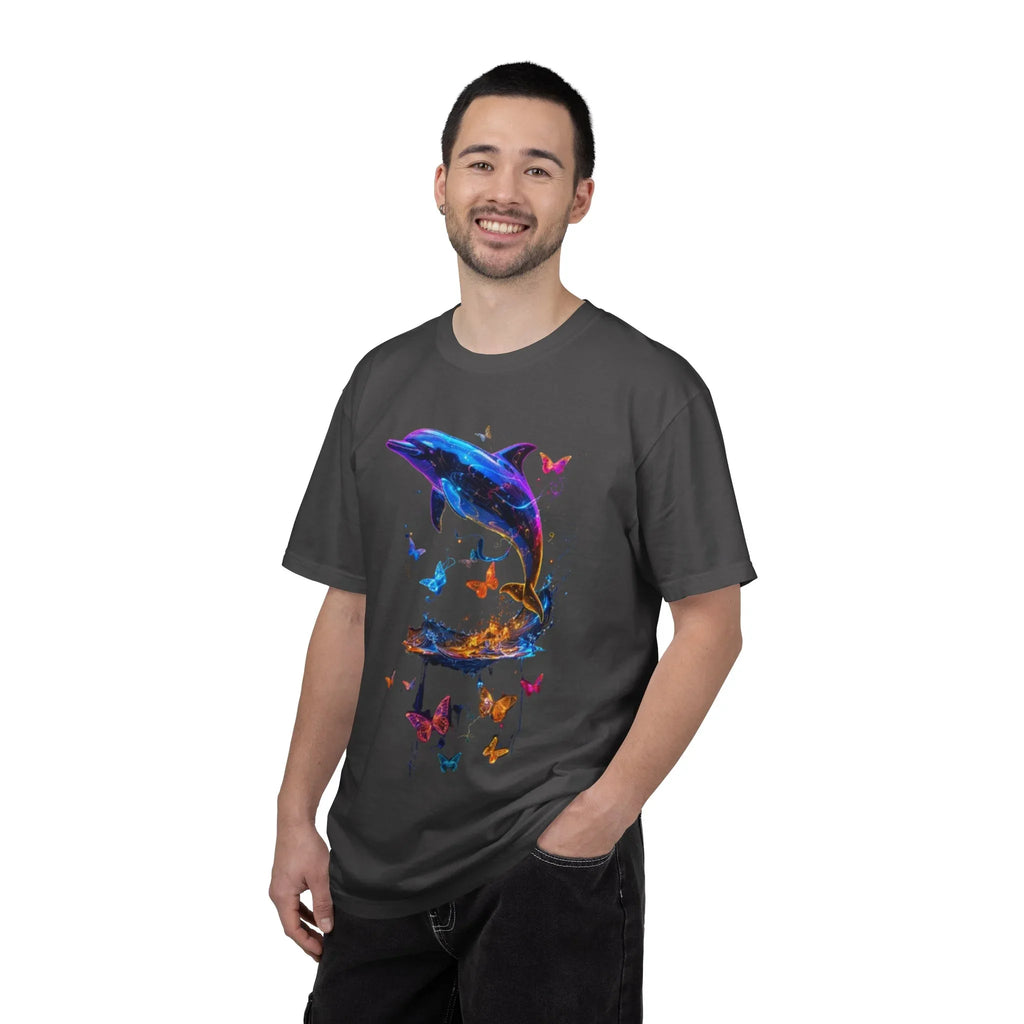 Colorful Dolphin Splash with Butterflies T-Shirt | Ocean Animal Tee - 250 USA Celebration