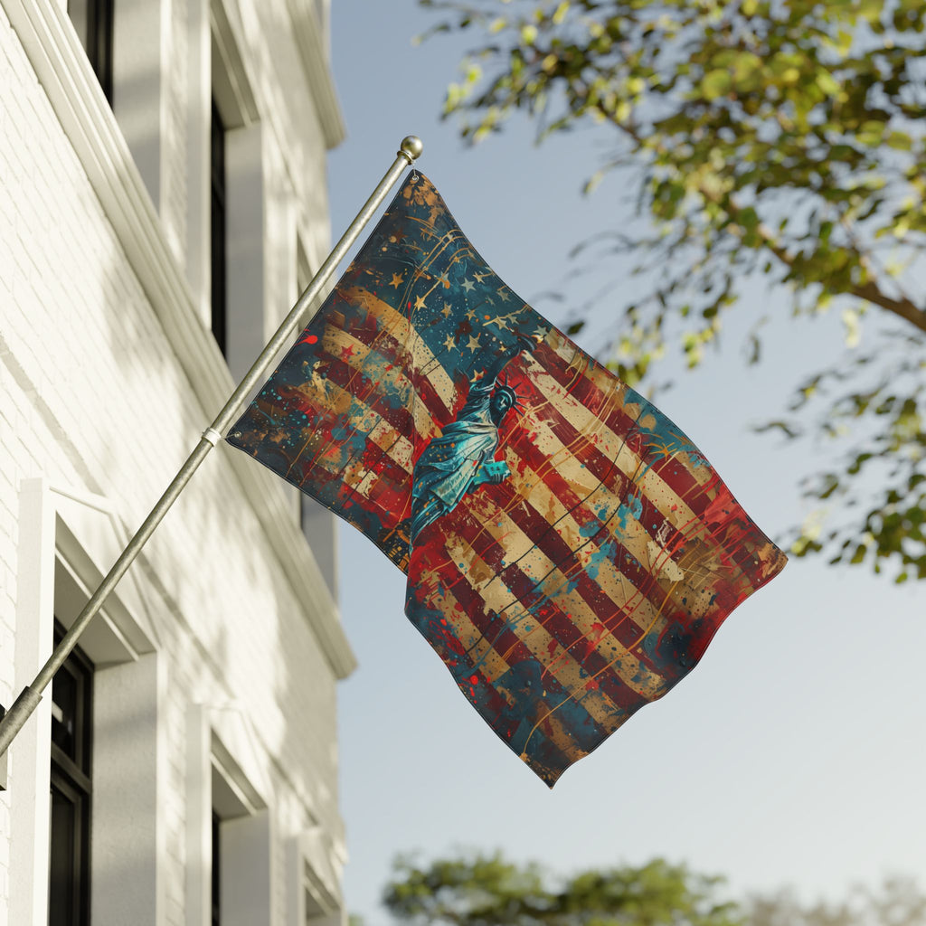 Double-Sided American Flag with Statue of Liberty