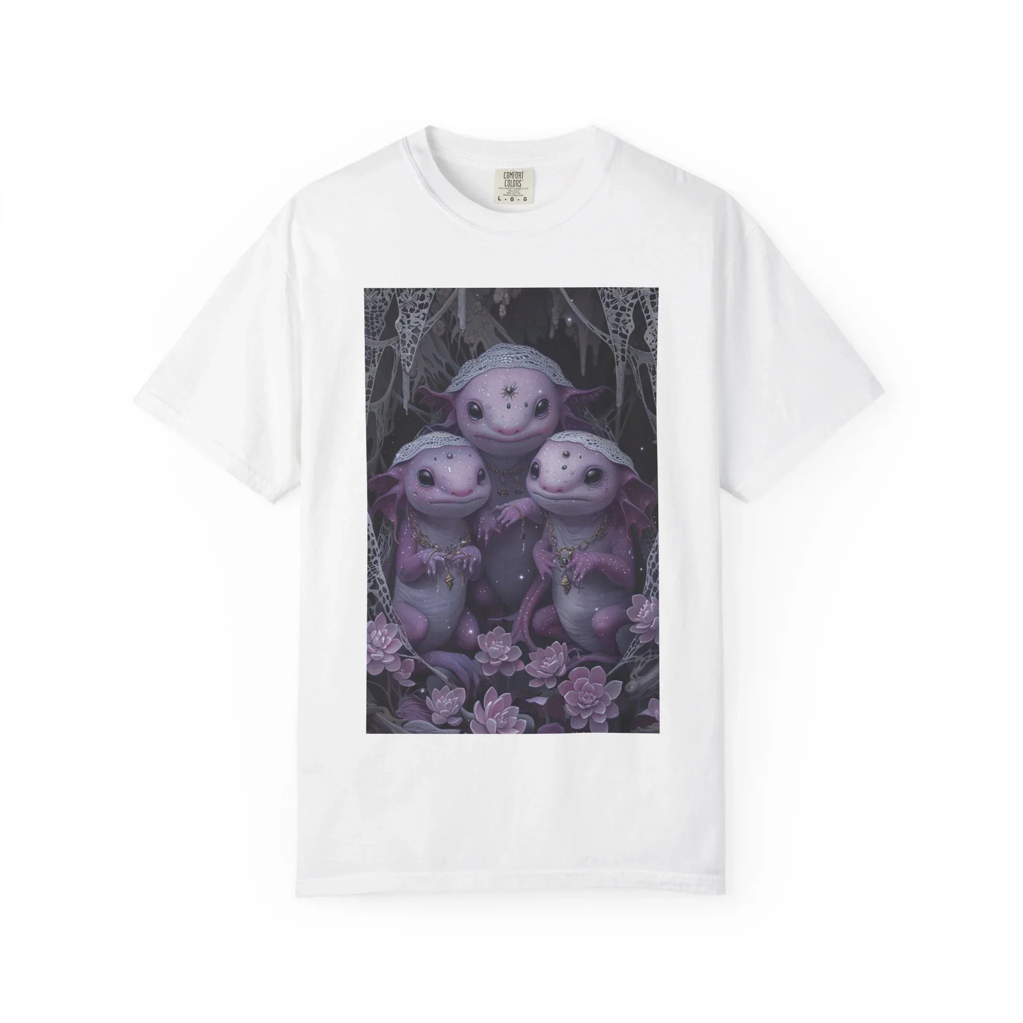 Three Axolotl Friends T-Shirt | Cute Purple Axolotl Illustration - 250 USA Celebration