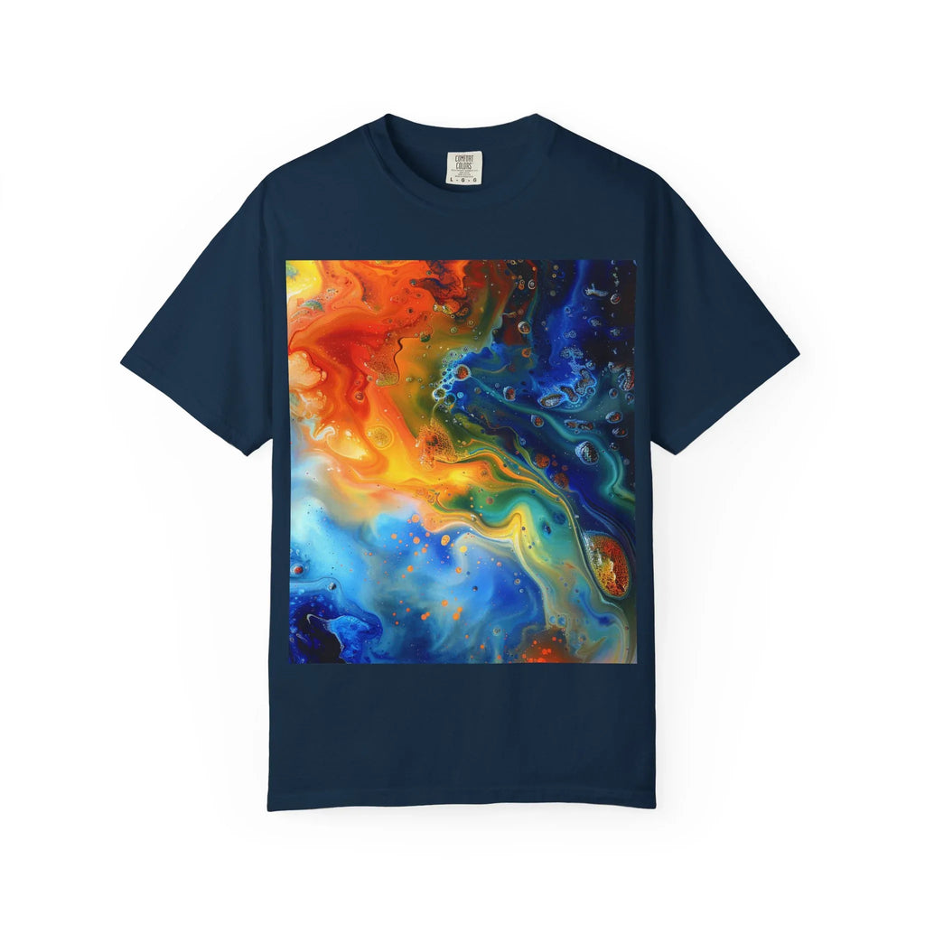 Colorful Abstract Swirl T-Shirt, psychedelic design blooms with surreal depth, blending free-flowing lines and bold swirls - 250 USA Celebration