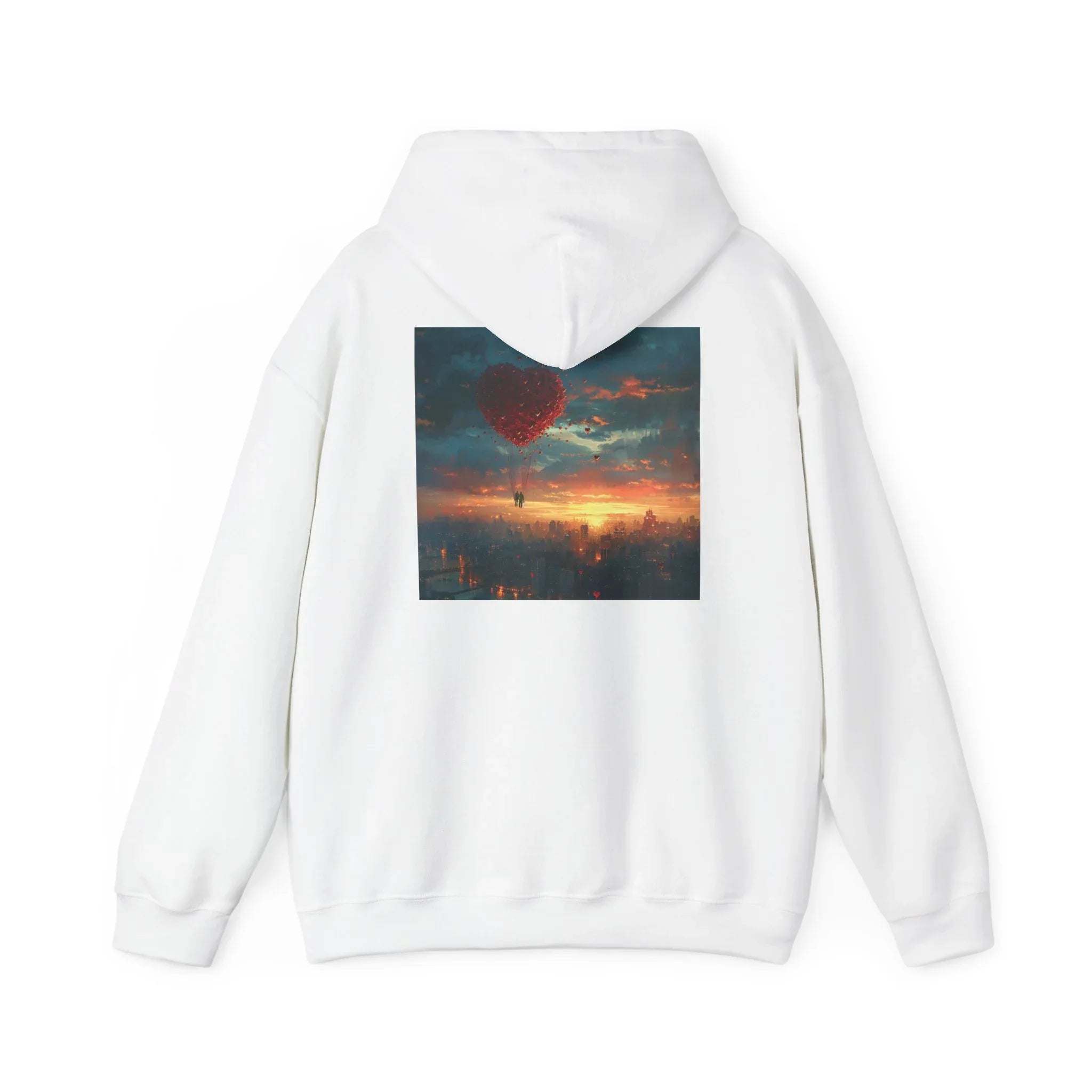Romantic Sunset Hoodie with Hot Air Balloon, Unisex Sweatshirt for Valentines Day, Valentine's Day T-Shirts, Personalized Valentine's Gifts - 250 USA Celebration