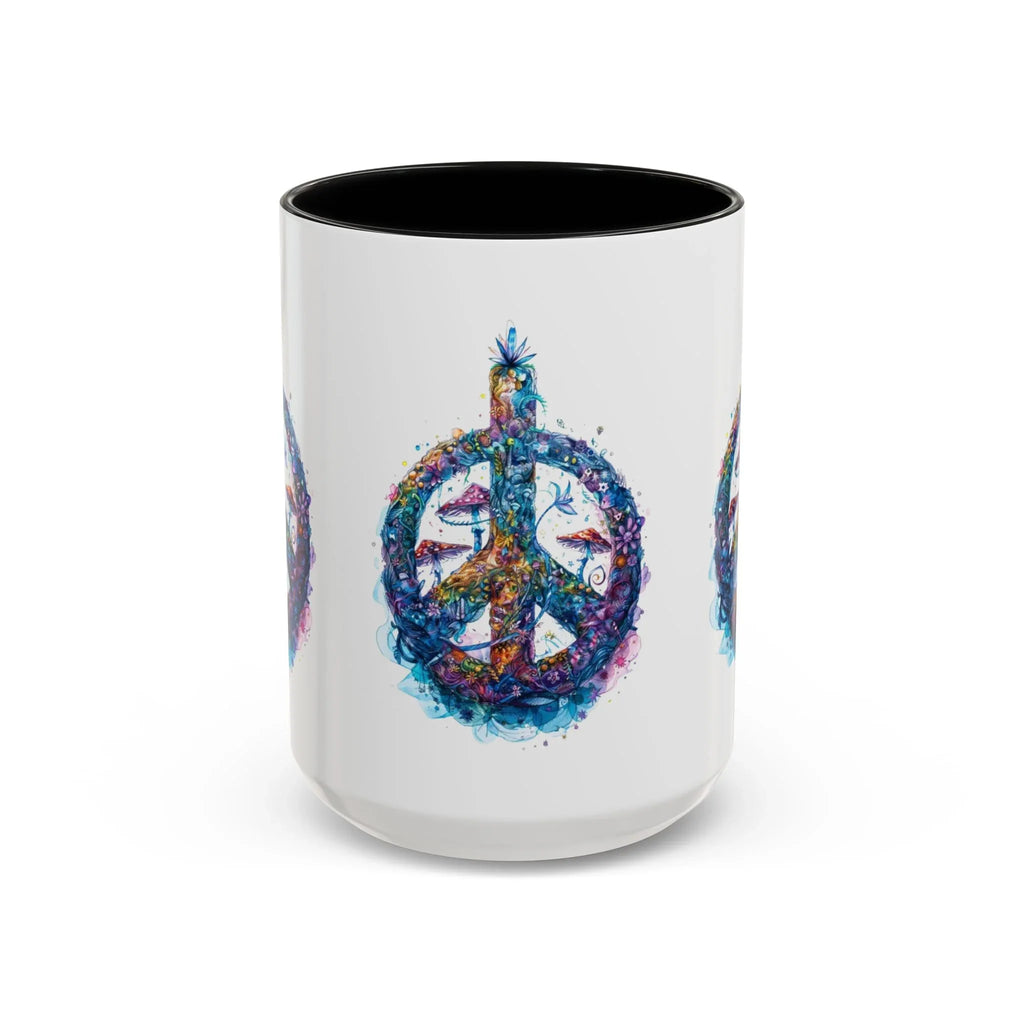 Psychedelic Mushroom Peace Sign Mug | Neon Tie-Dye Peace Script - 250 USA Celebration