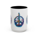 Psychedelic Mushroom Peace Sign Mug | Neon Tie-Dye Peace Script - 250 USA Celebration