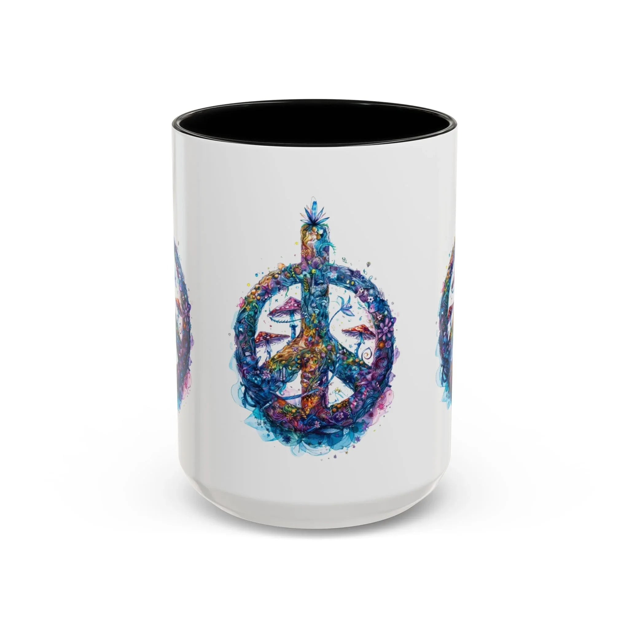 Psychedelic Mushroom Peace Sign Mug | Neon Tie-Dye Peace Script - 250 USA Celebration