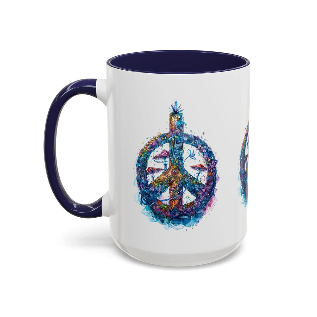 Psychedelic Mushroom Peace Sign Mug | Neon Tie-Dye Peace Script - 250 USA Celebration
