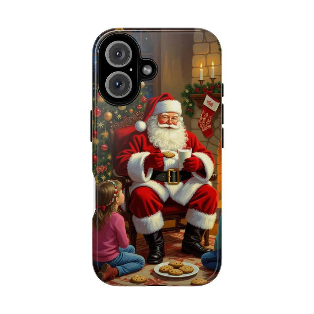 Santa Claus Storytime Tough Phone Case | Christmas holiday scene, kids and cookies - 250 USA Celebration