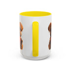 Cute French Bulldog Holding Red Heart Accent Coffee Mug | Puppy Cartoon Illustration - 250 USA Celebration