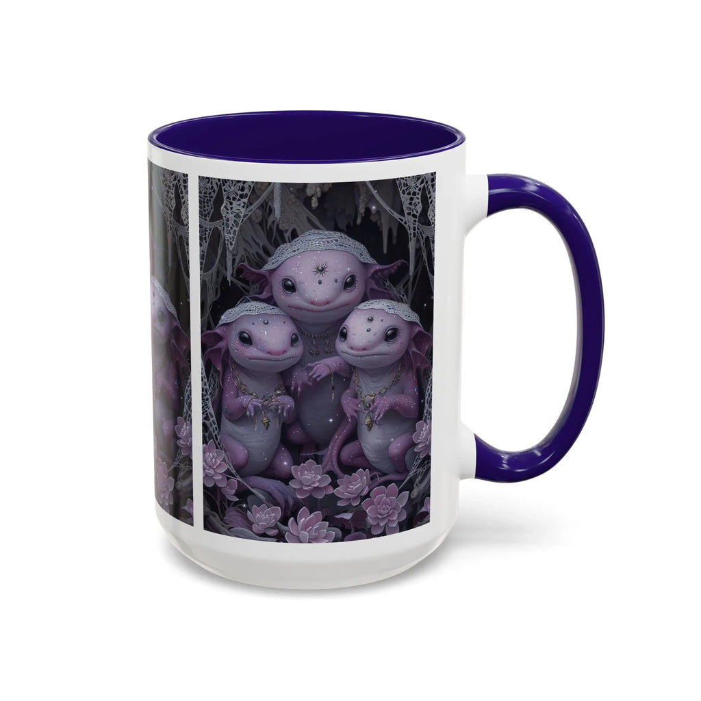 Purple Axolotl Trio Mug | Cute Amphibian Art Ceramic Coffee Cup - 250 USA Celebration