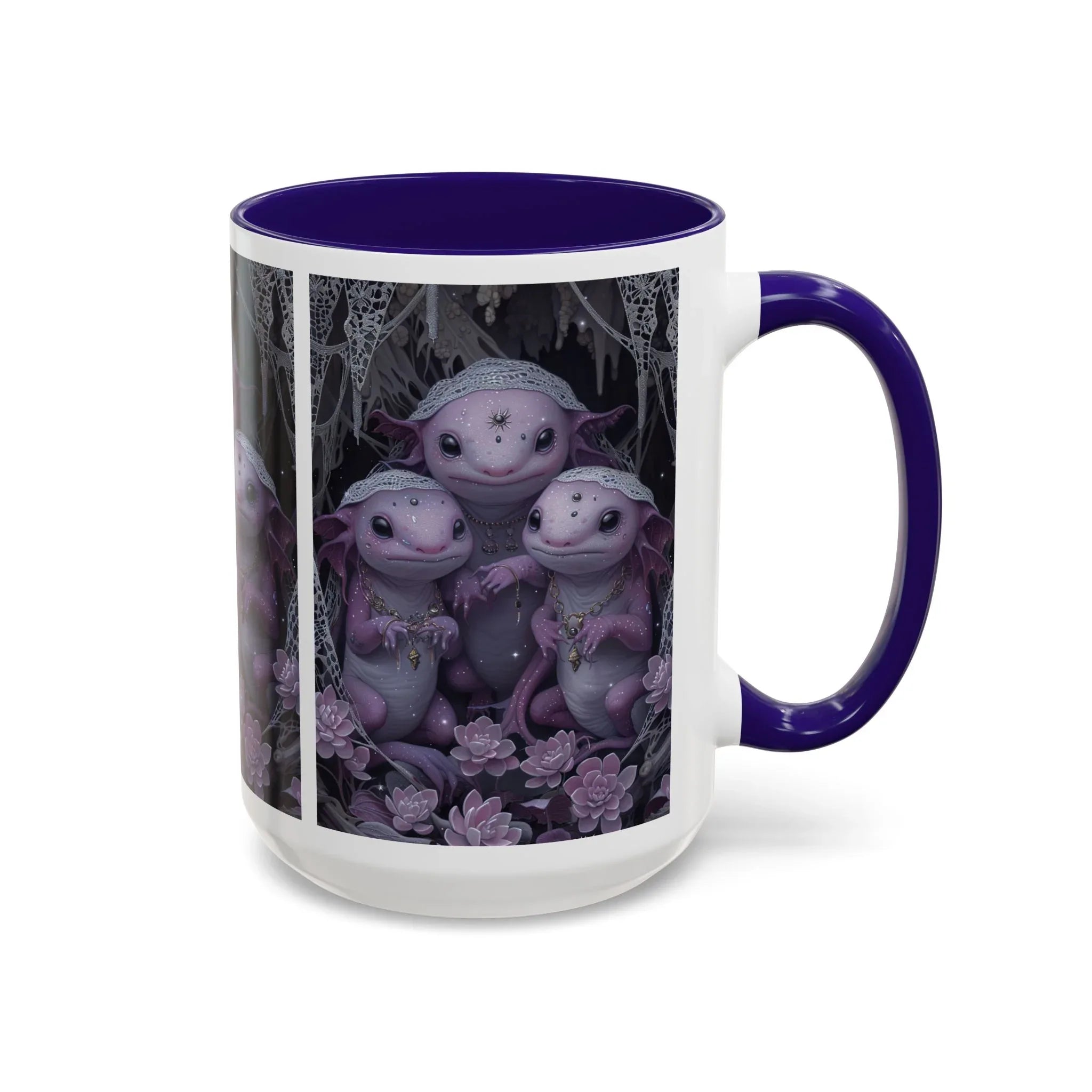 Purple Axolotl Trio Mug | Cute Amphibian Art Ceramic Coffee Cup - 250 USA Celebration