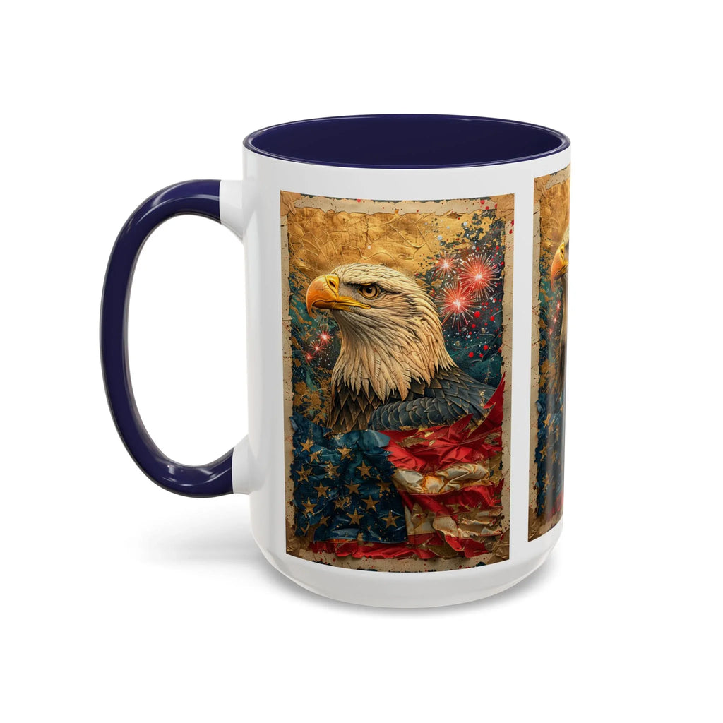 Bald Eagle with Tattered American Flag Coffee Mug | Fireworks Patriotic 11oz 15oz - 250 USA Celebration