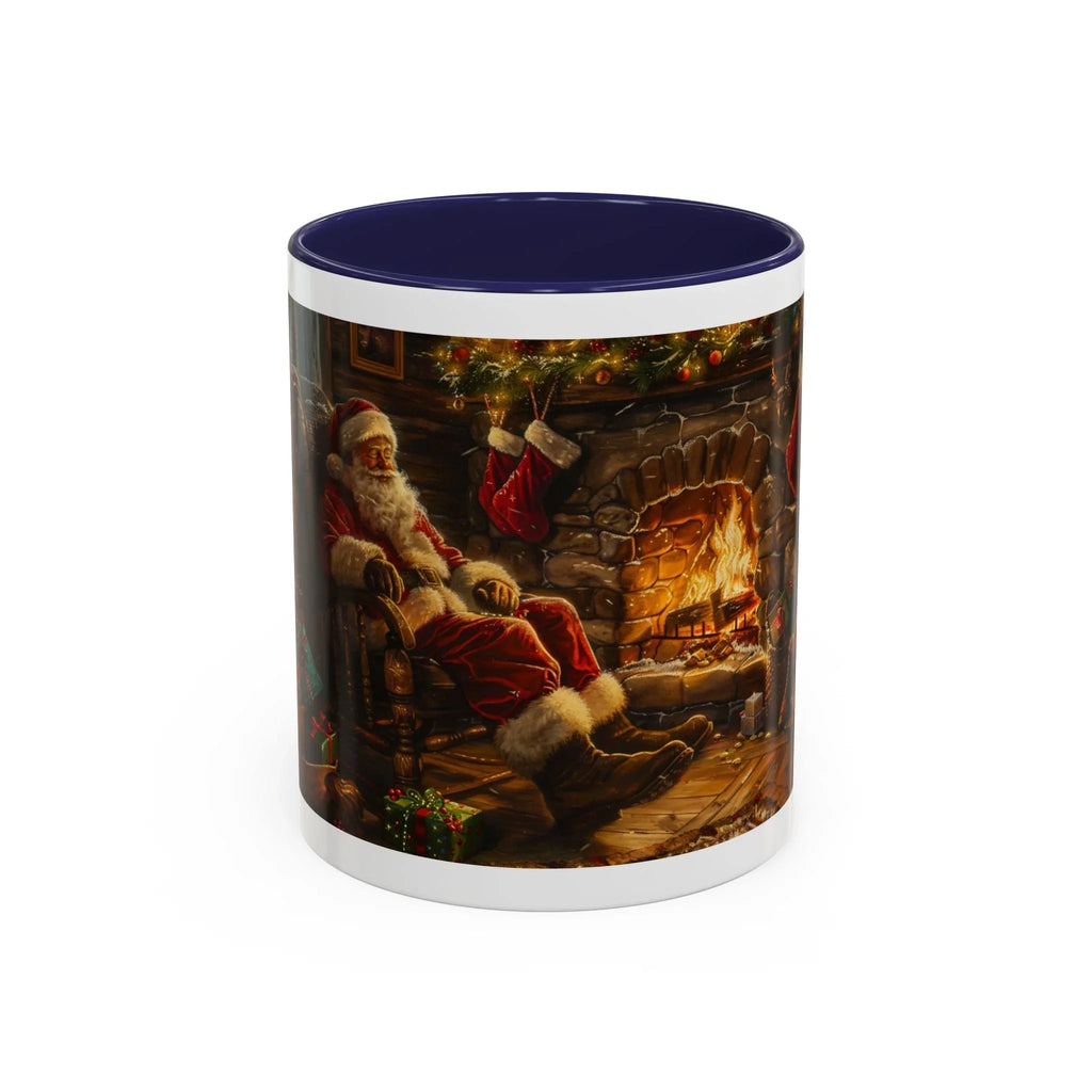 Santa Claus Fireplace Scene Accent Coffee Mug | Storybook Illustration, Rustic Cabin - 250 USA Celebration