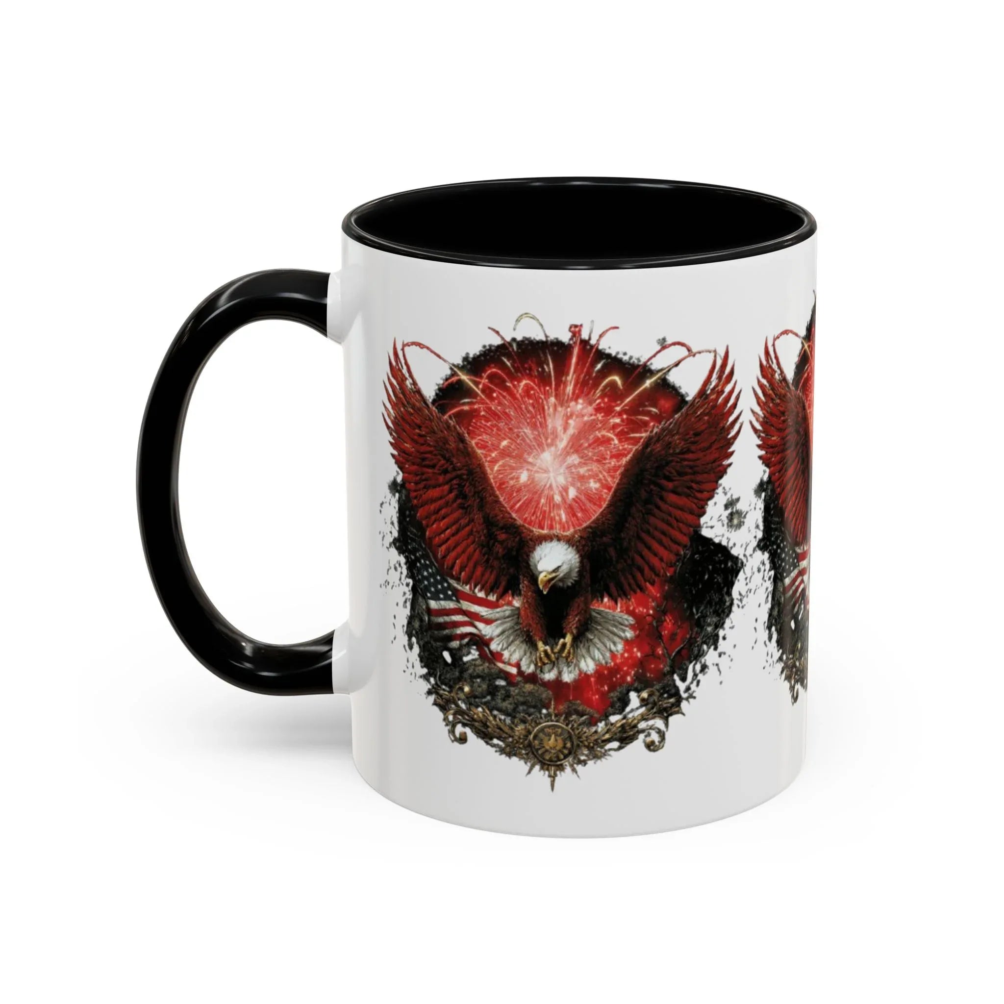 Red Eagle Emblem Accent Coffee Mug | Patriotic Eagle Design - 250 USA Celebration