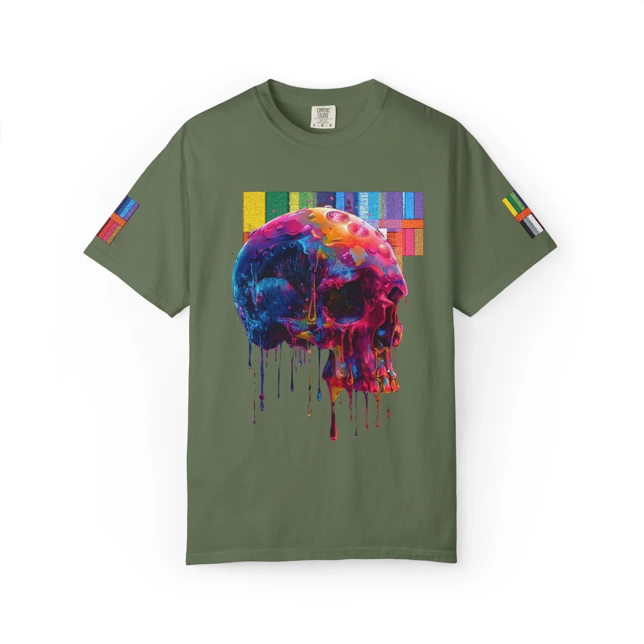 Colorful Drip Skull T-shirt | Watercolor Skull Shirt, Artistic Gothic Tee - 250 USA Celebration