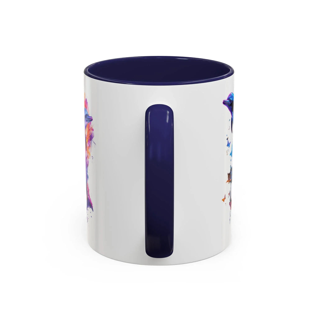 Y2K Chrome Dolphin Flaming Hoop Mug | Holographic Neon Dolphin Coffee Cup - 250 USA Celebration