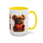 Cute French Bulldog Holding Red Heart Accent Coffee Mug | Puppy Cartoon Illustration - 250 USA Celebration