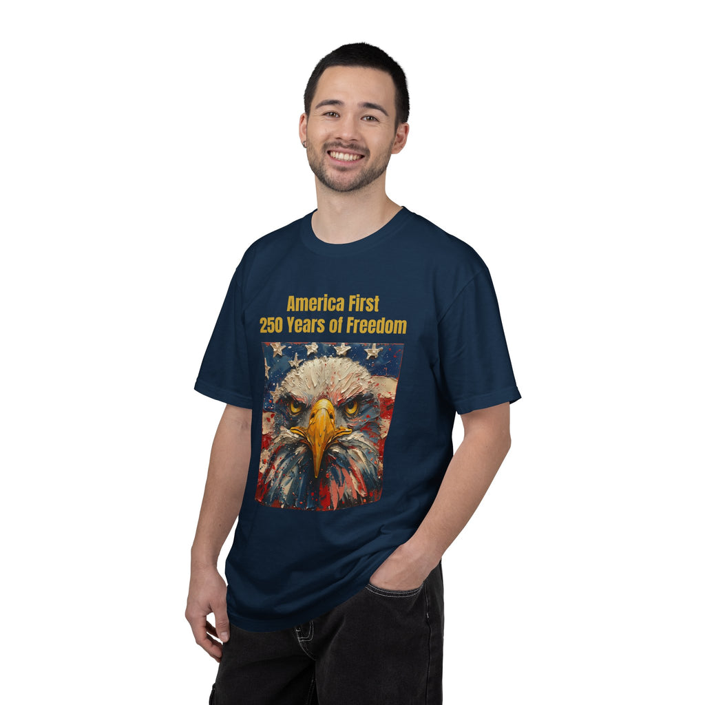 Patriotic T-Shirt — "America First 250 Years of Freedom" Bald Eagle Tee