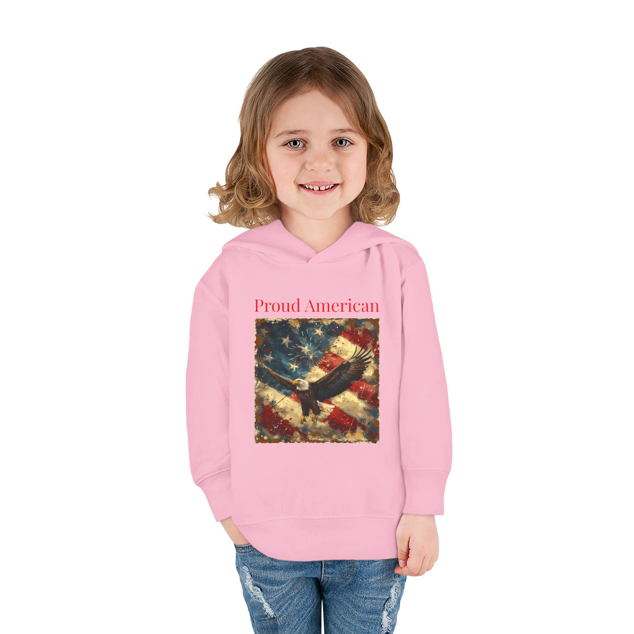 Toddler Hoodie — "Proud American" Eagle & Flag Pullover