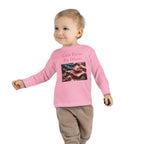 Toddler Long Sleeve Tee — "Little Patriot Big Dreams" American Flag Graphic