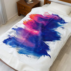 Abstract Colorful Brushstroke Velveteen Plush Blanket | Blue Purple Pink Art Throw - 250 USA Celebration