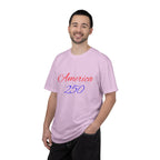 America 250 T-shirt | Patriotic Script, Red and Blue Text