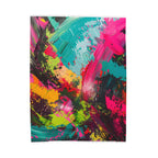 Abstract Neon Brushstroke Velveteen Plush Blanket — Vibrant Colorful Throw for Home, Dorm & Gifts