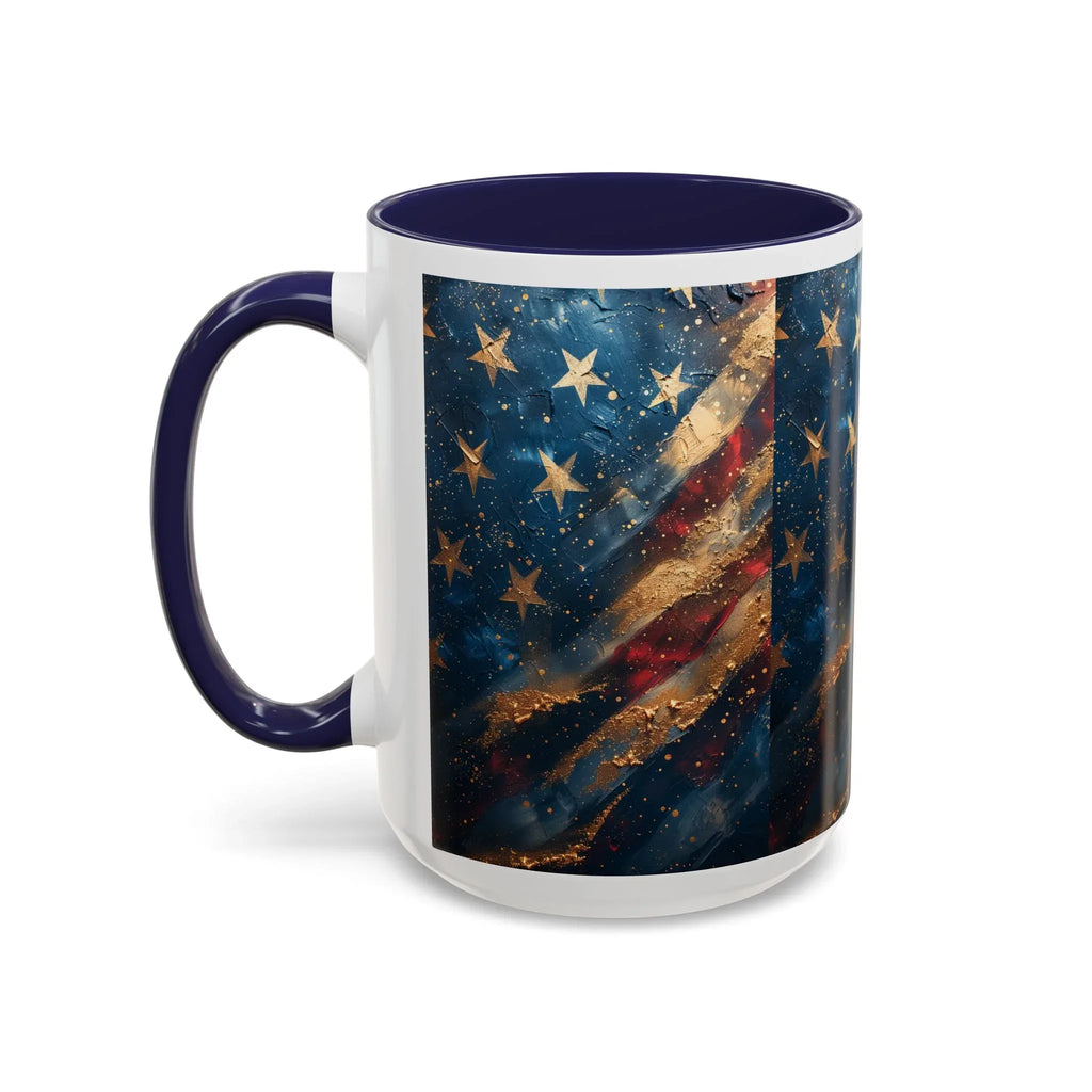 Distressed American Flag Accent Coffee Mug | 11oz 15oz - 250 USA Celebration