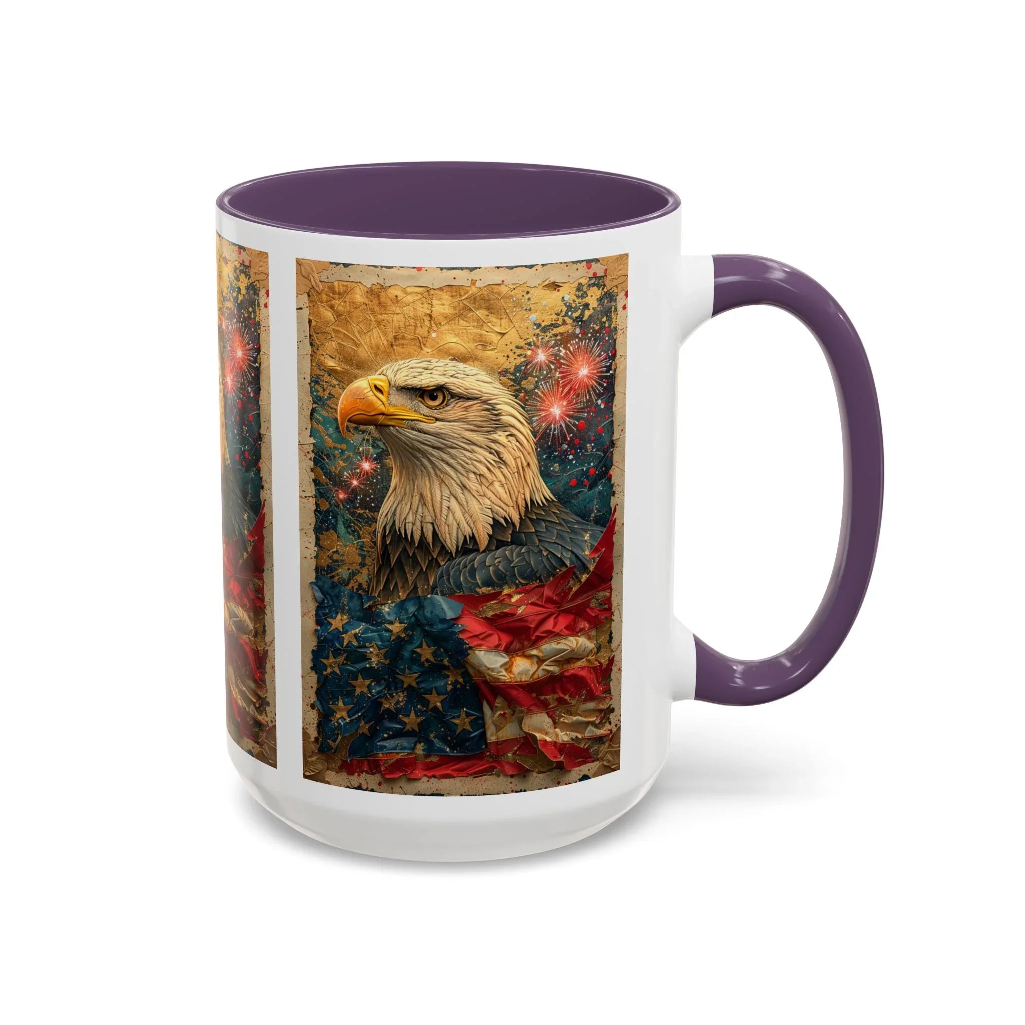 Bald Eagle with Tattered American Flag Coffee Mug | Fireworks Patriotic 11oz 15oz - 250 USA Celebration