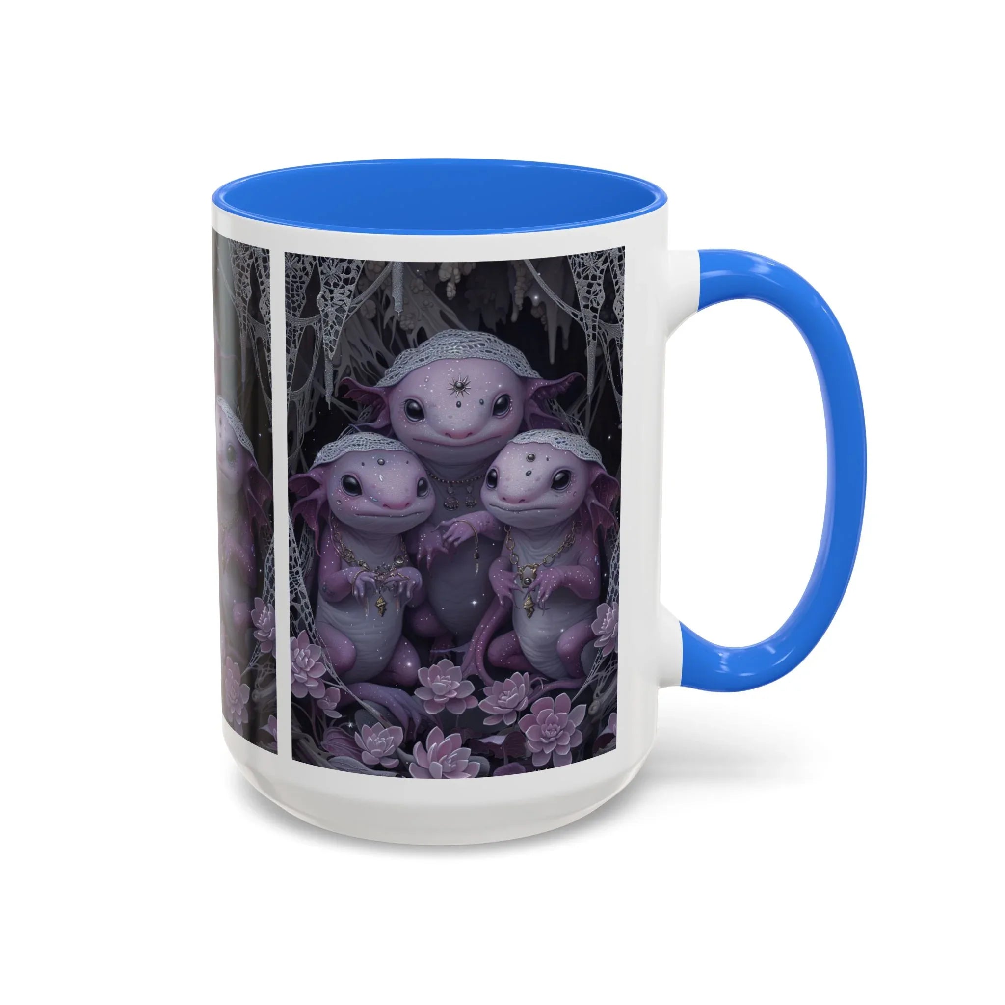 Purple Axolotl Trio Mug | Cute Amphibian Art Ceramic Coffee Cup - 250 USA Celebration