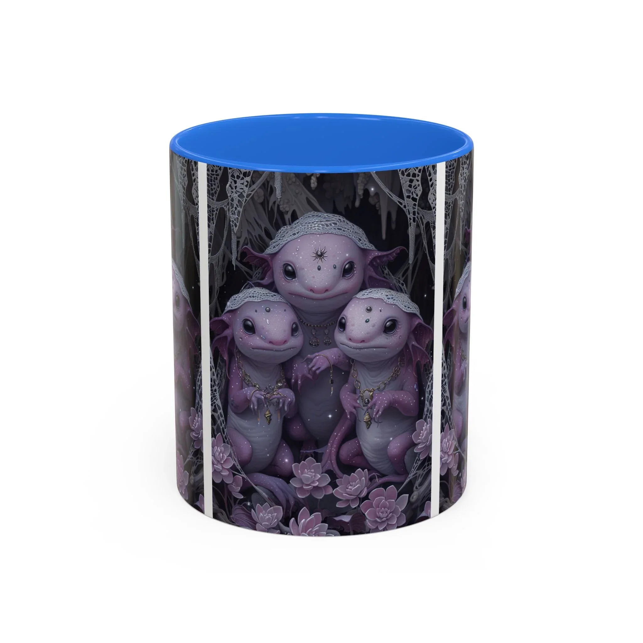 Purple Axolotl Trio Mug | Cute Amphibian Art Ceramic Coffee Cup - 250 USA Celebration