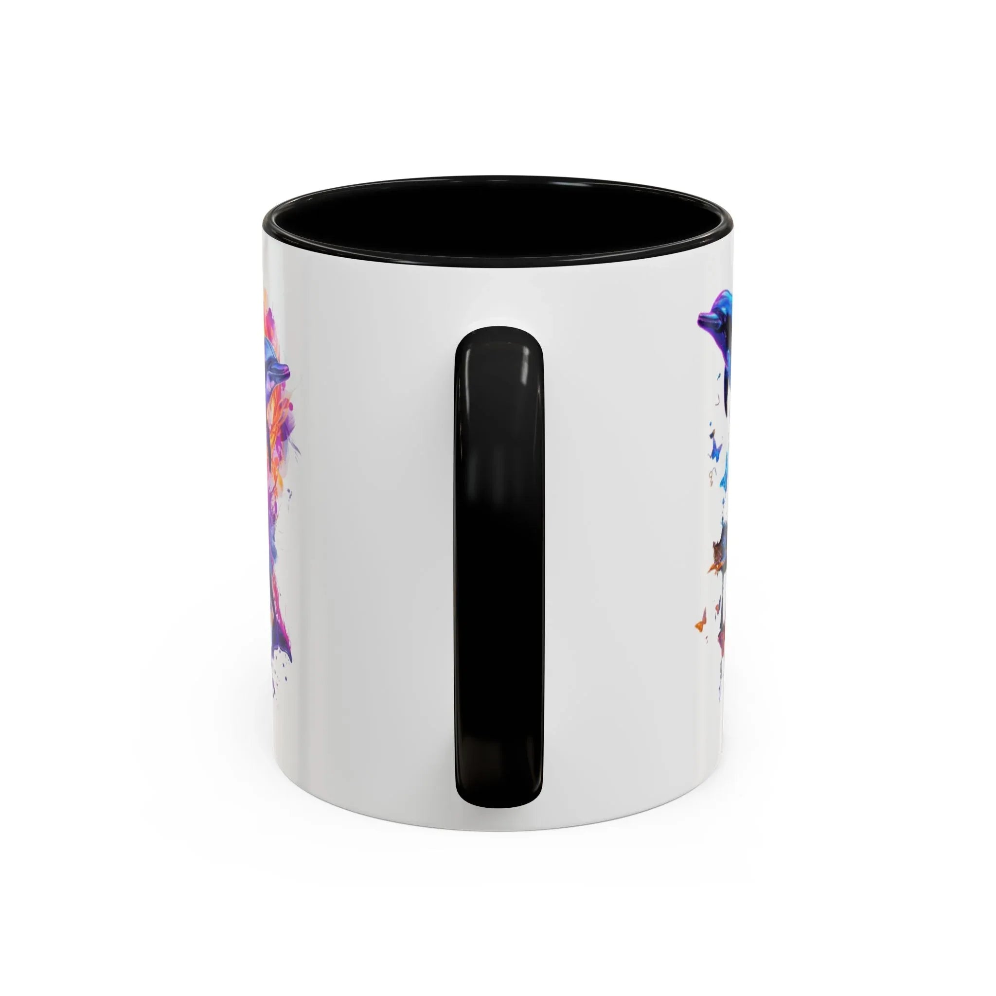 Y2K Chrome Dolphin Flaming Hoop Mug | Holographic Neon Dolphin Coffee Cup - 250 USA Celebration
