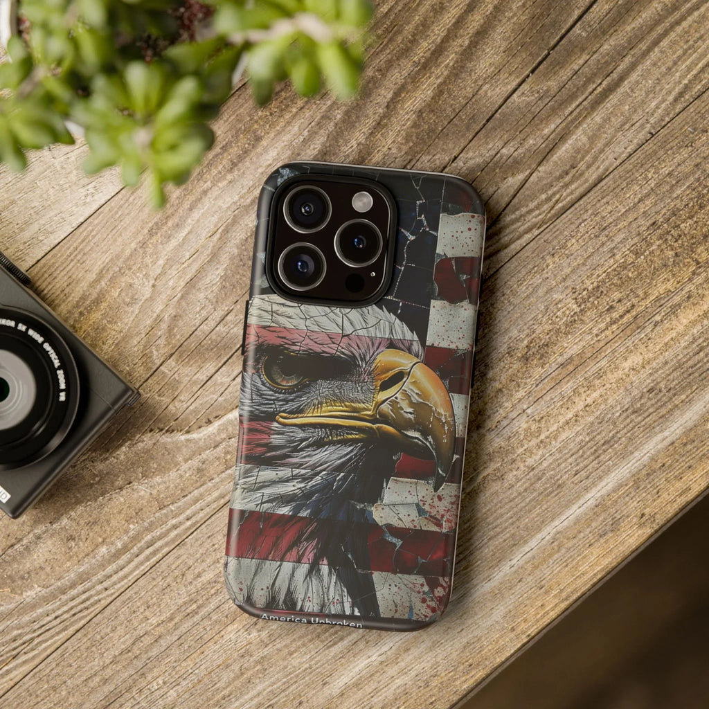 American Flag Bald Eagle phone case | Patriotic iPhone cover, cracked vintage flag design - 250 USA Celebration