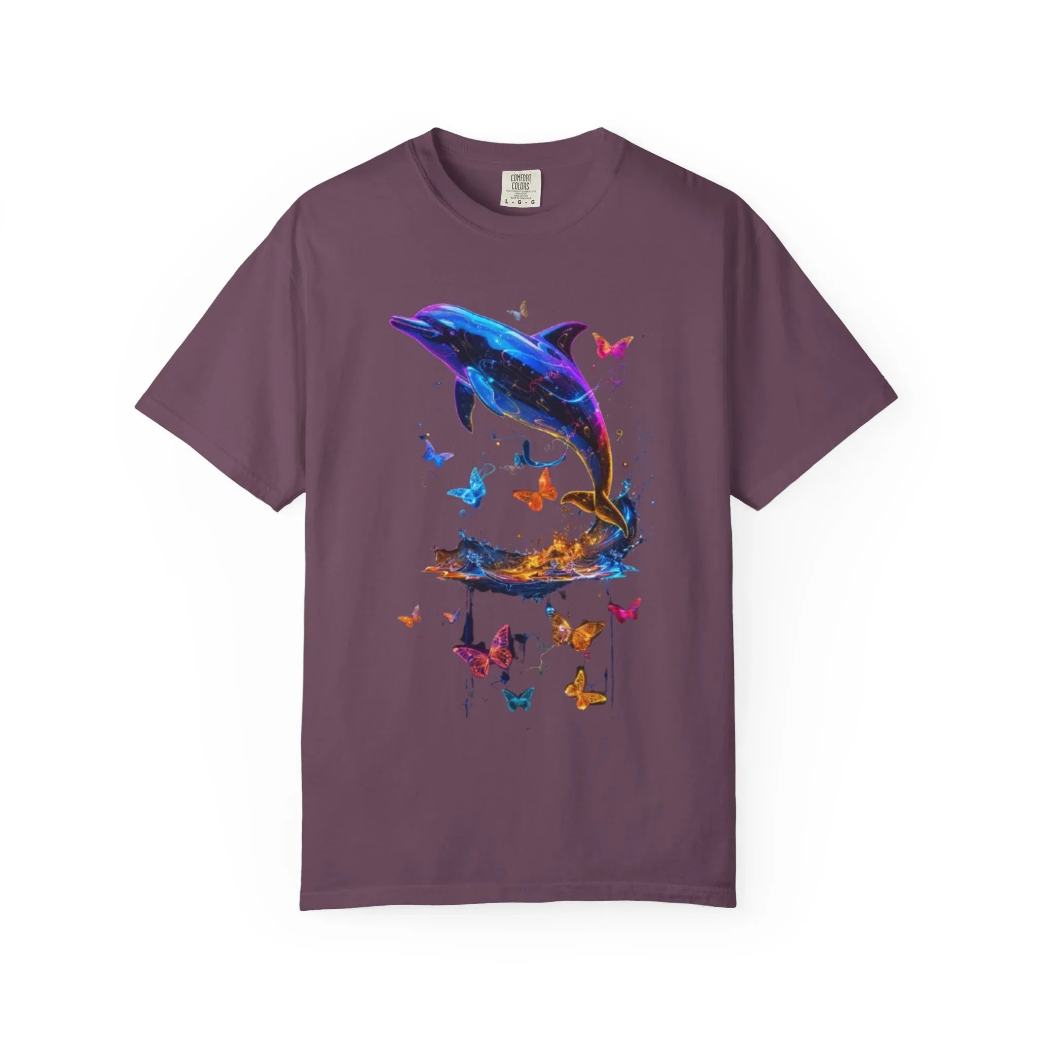 Colorful Dolphin Splash with Butterflies T-Shirt | Ocean Animal Tee - 250 USA Celebration