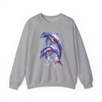 Iridescent Dolphin Trio Sweatshirt | Ocean Marine Animal Crewneck - 250 USA Celebration