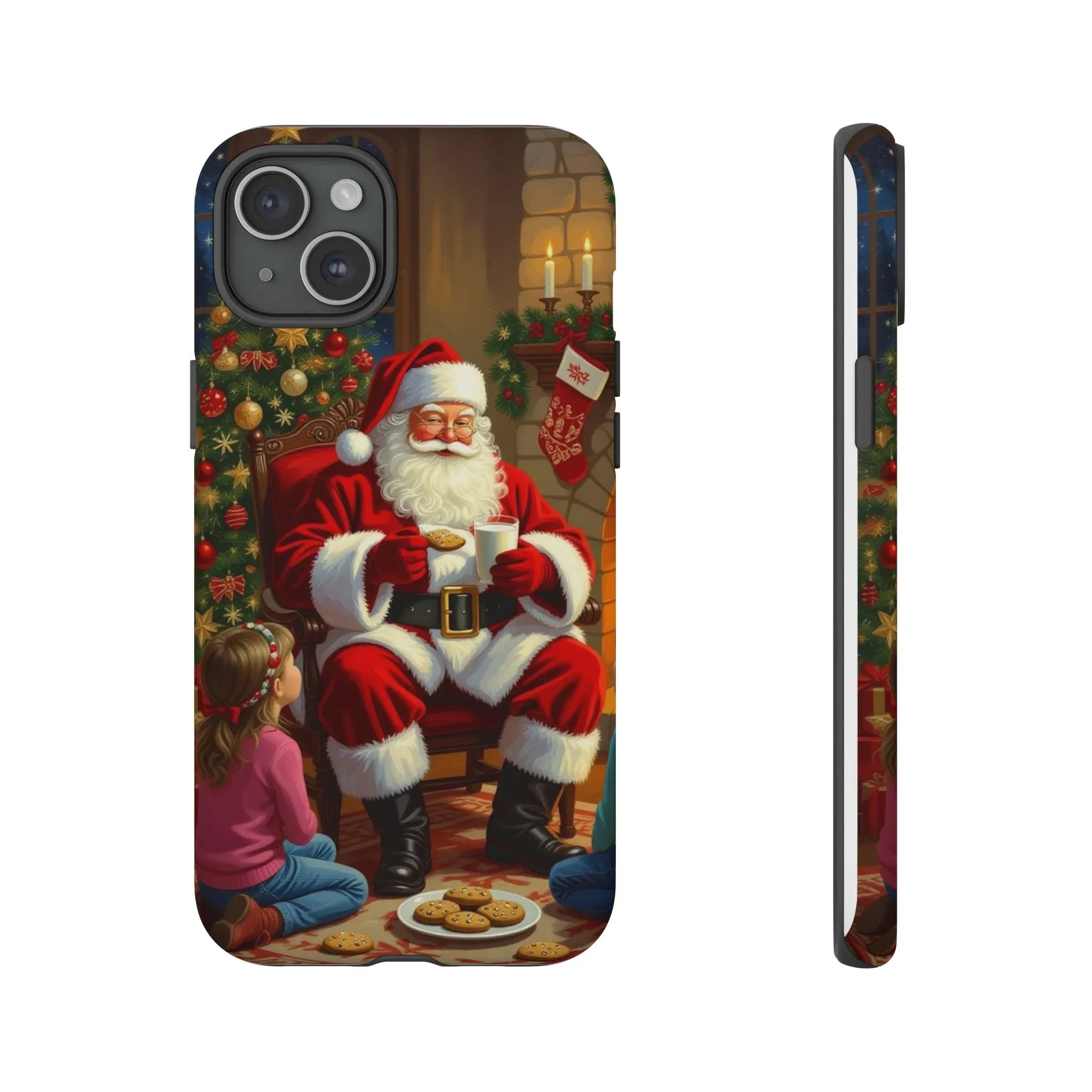 Santa Claus Storytime Tough Phone Case | Christmas holiday scene, kids and cookies - 250 USA Celebration