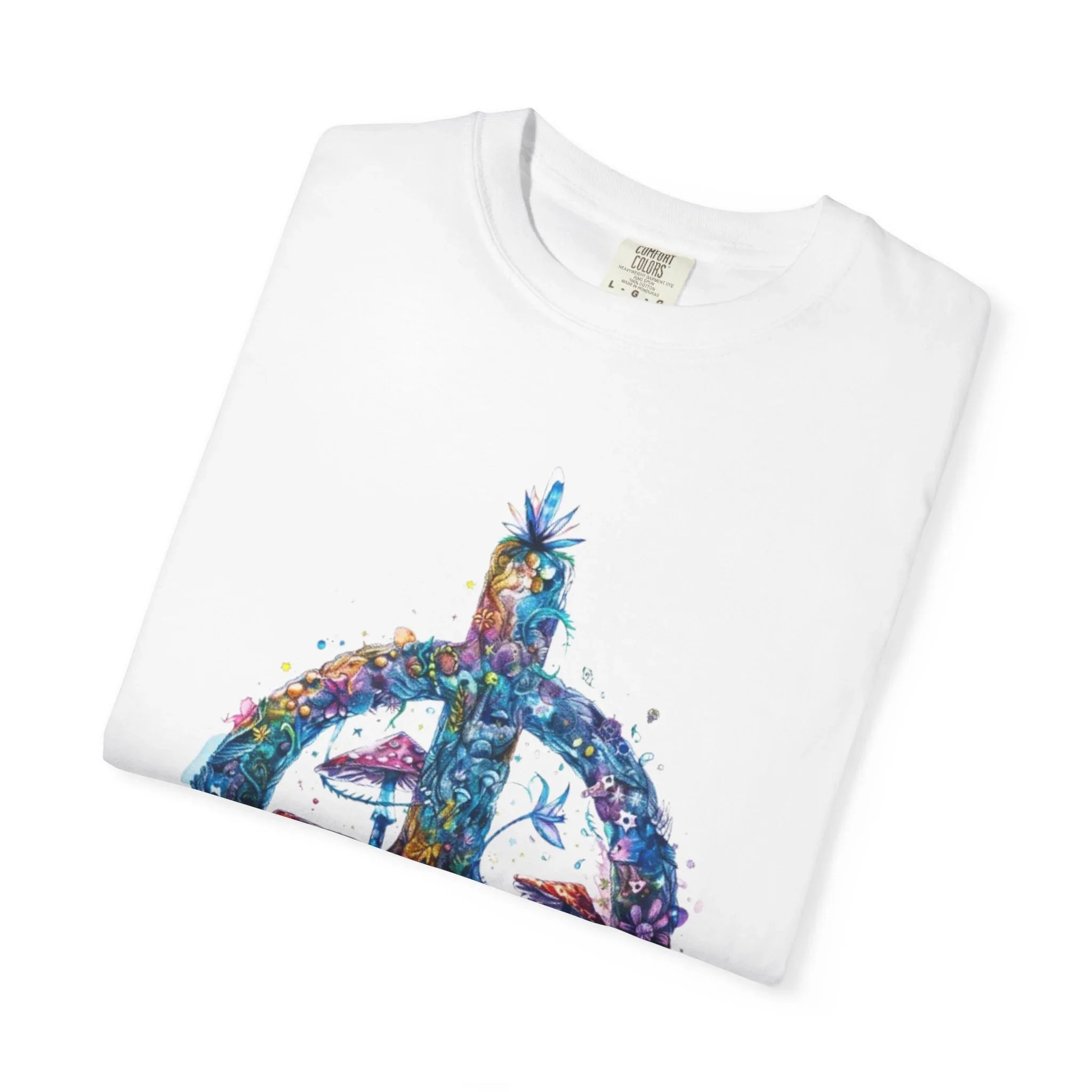 Psychedelic Mushroom Peace Sign T-Shirt | Neon Tie-Dye 60s Hippie Poster - 250 USA Celebration