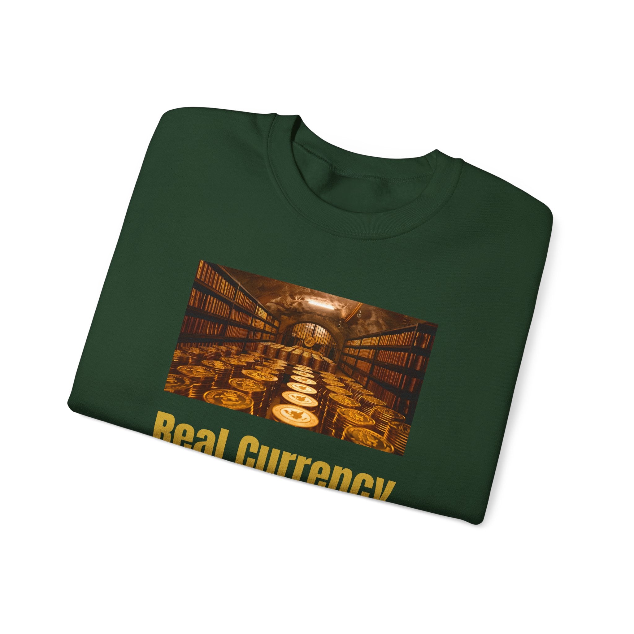 Real Currency Sweatshirt — Gold Coin Vault Graphic Crewneck (1776–2026)