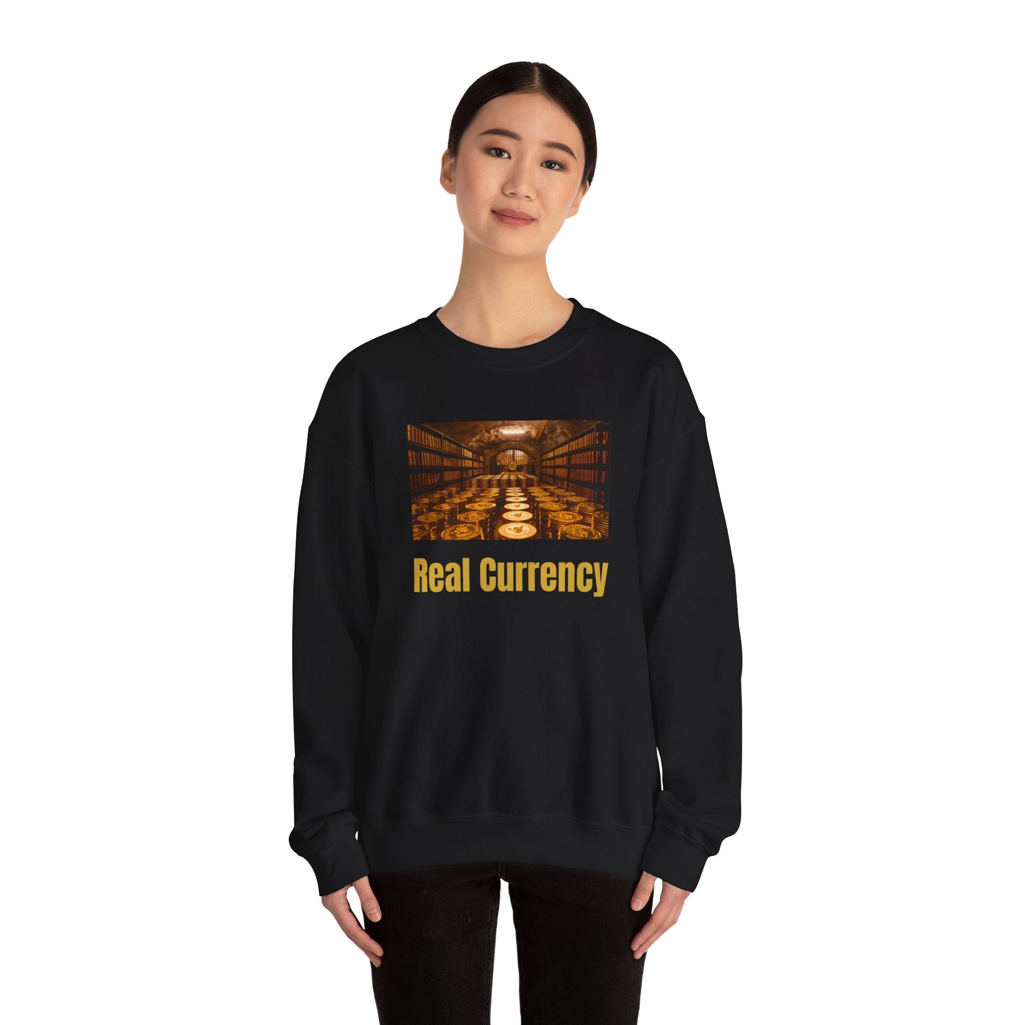 Real Currency Sweatshirt — Gold Coin Vault Graphic Crewneck (1776–2026)