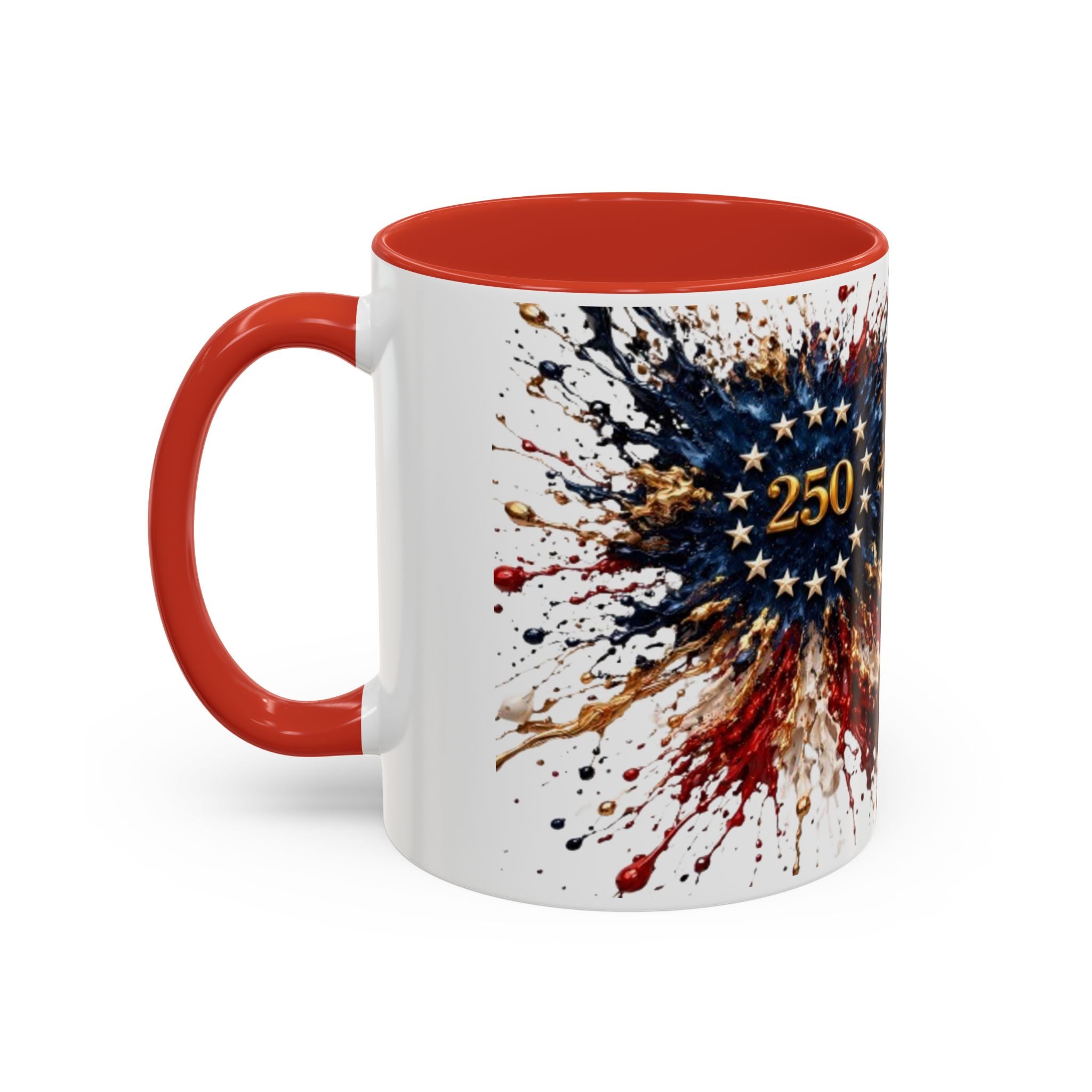 Patriotic 250th Anniversary Coffee Mug – American Flag Splash Accent (11/15oz)