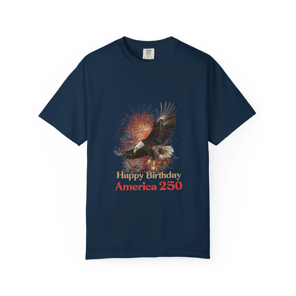 Eagle Illustration Happy Birthday America 250 T-Shirt | Patriotic Bald Eagle Tee - 250 USA Celebration