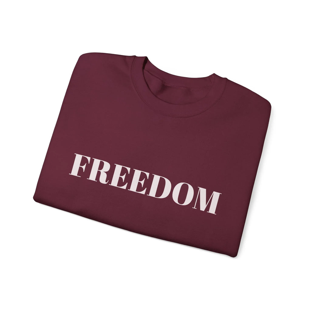 FREEDOM text Crewneck Sweatshirt | Bold Lettering, Minimalist Black Pullover - 250 USA Celebration