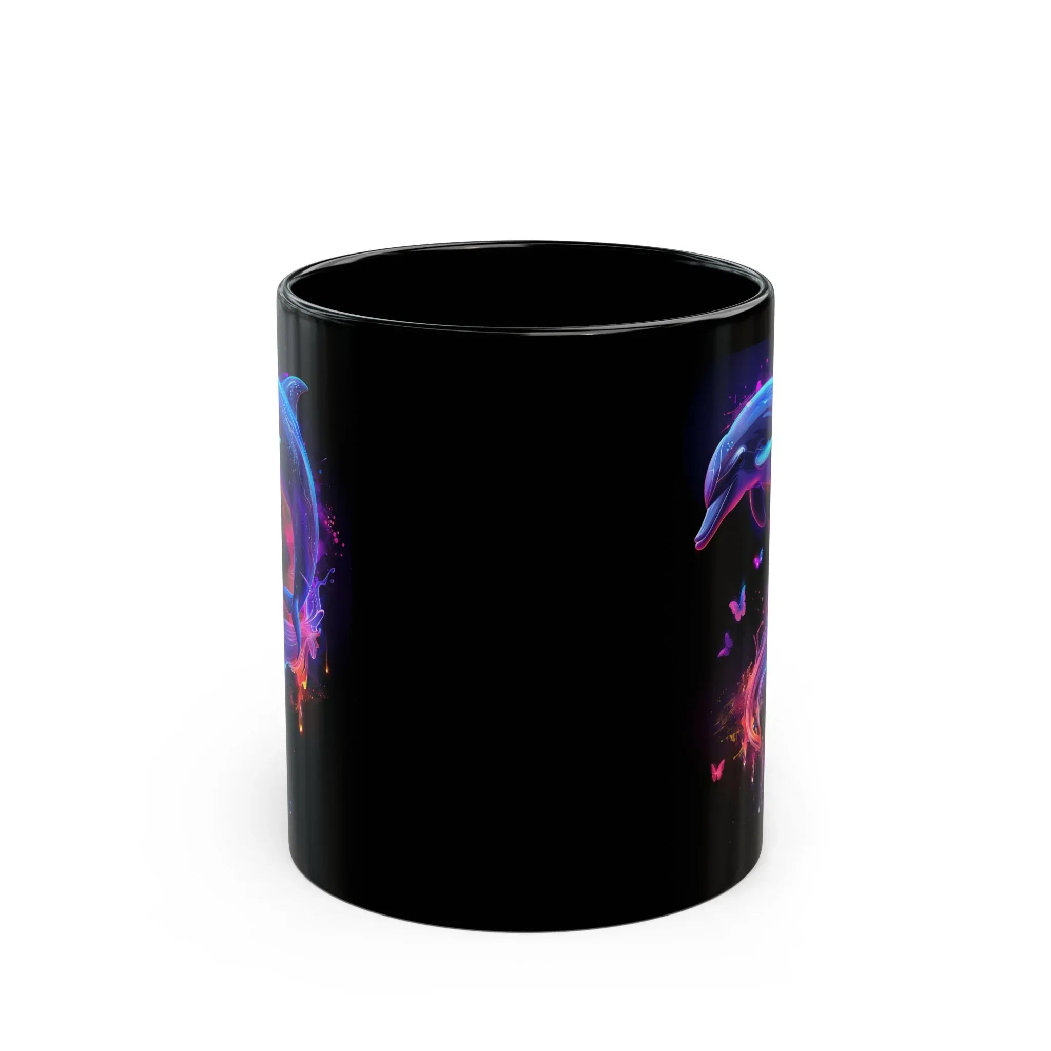 Black Mug, Chrome Dolphin Design, Y2K Revival, Gen Z Mug, Lisa Frank Stickers, Beachcore Mug - 250 USA Celebration