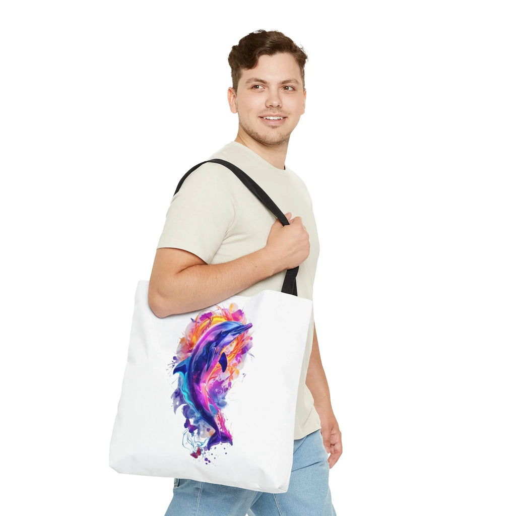 Colorful Watercolor Dolphin Tote Bag | Vibrant Splash Ocean Art - 250 USA Celebration